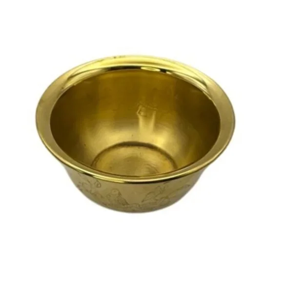 Vtg Etched Brass Bowl Birds Footed Dual-Sided Planter 1960s Decor MCM 3.5"T 6"D - Picture 4 of 10